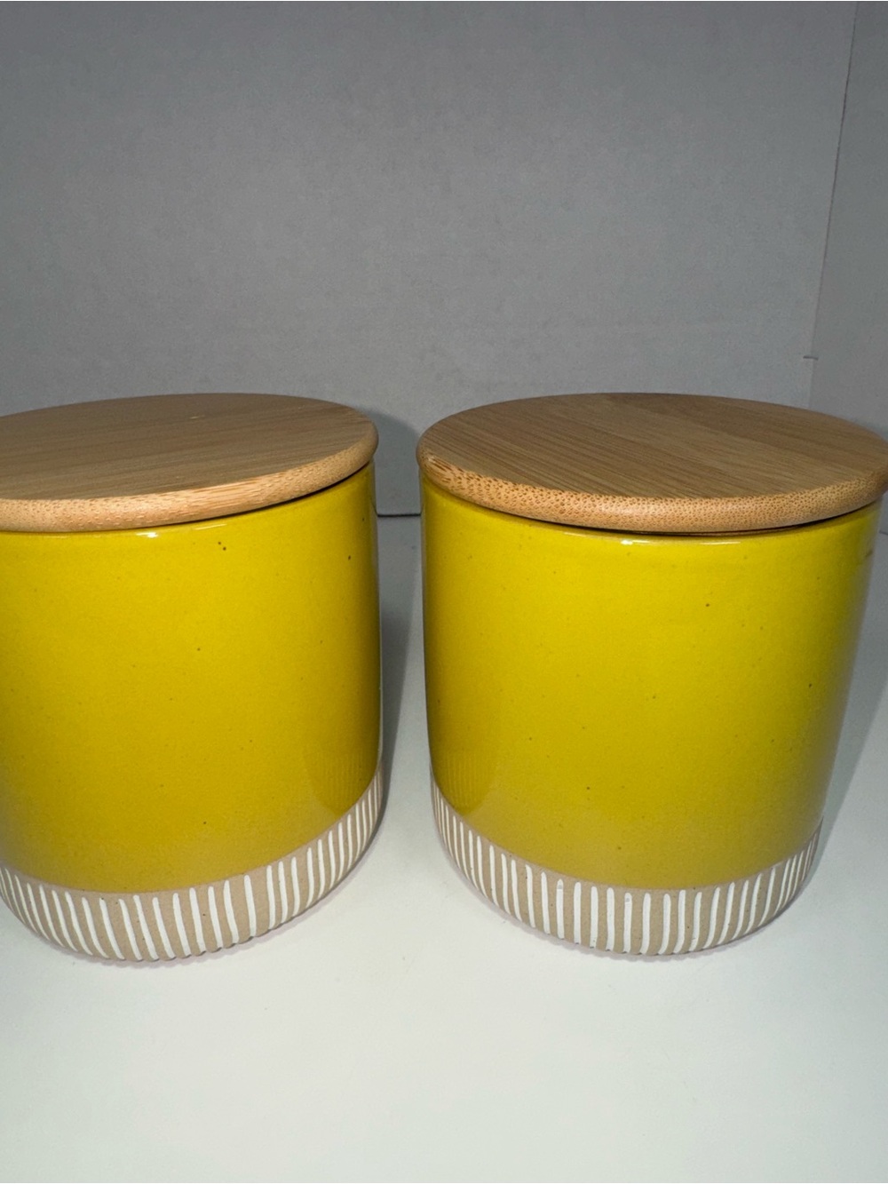 Yellow Ceramic Canister Set with Bamboo Lids